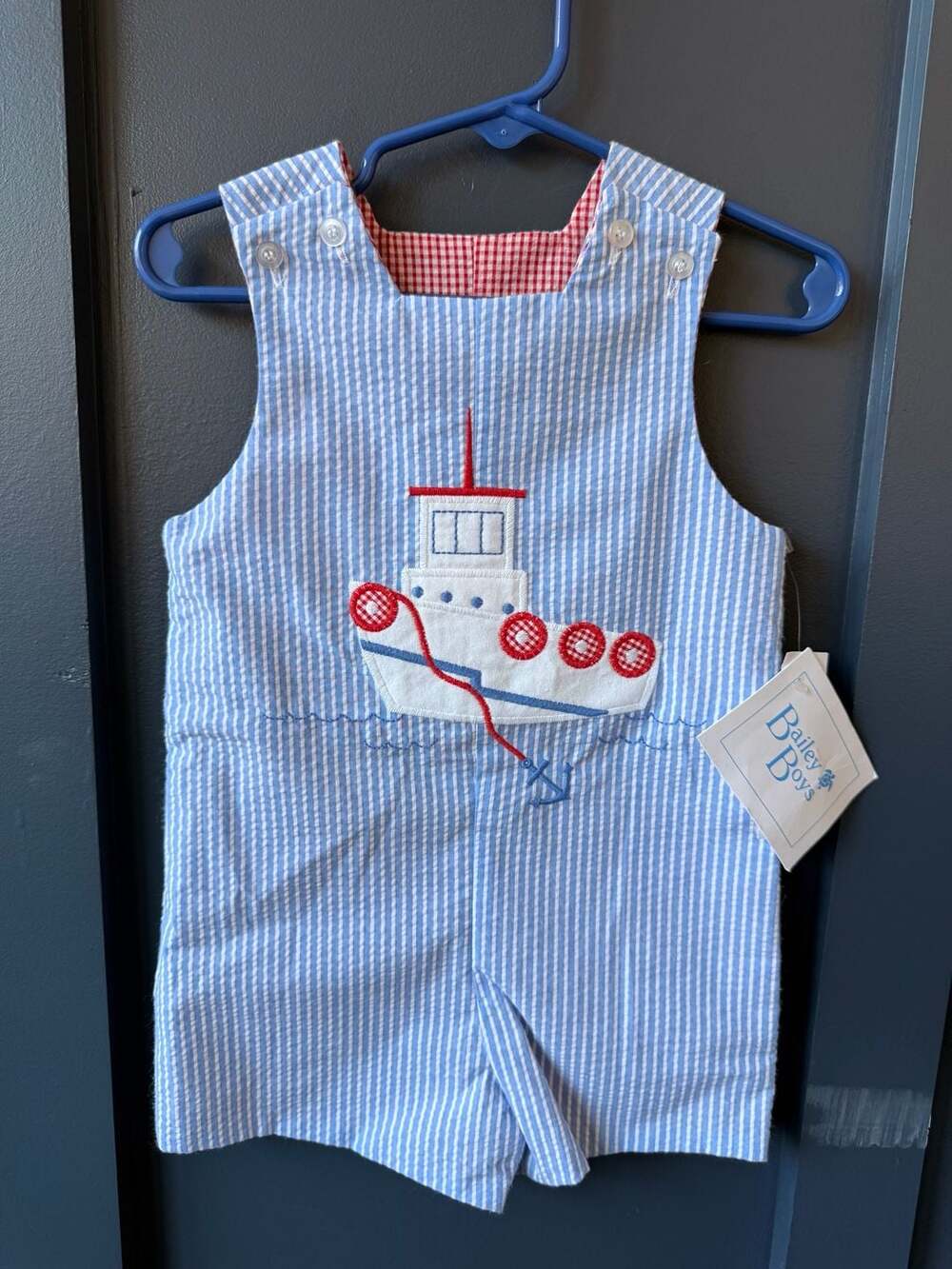 Bailey Boys Tug Your Boat Jon Jon Size 12M Seersucker